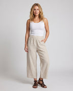 Women's Airy Linen Culotte with High Waistband and Side Pockets - Front View