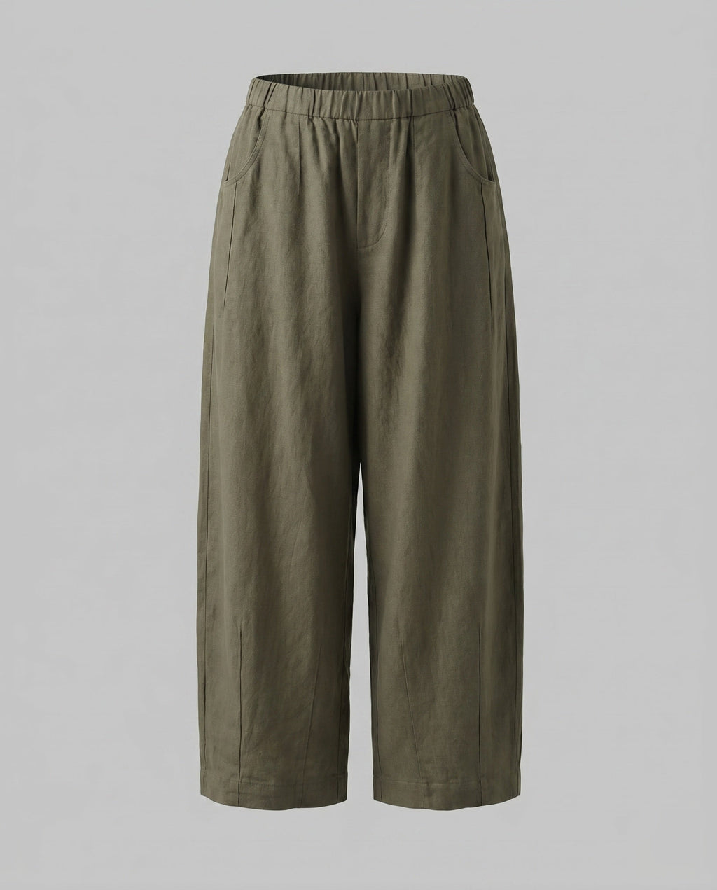 Women's Airy Linen Culotte with High Waistband and Side Pockets