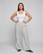 Women's Airy Linen Pants with Elegant Stripes - Front View
