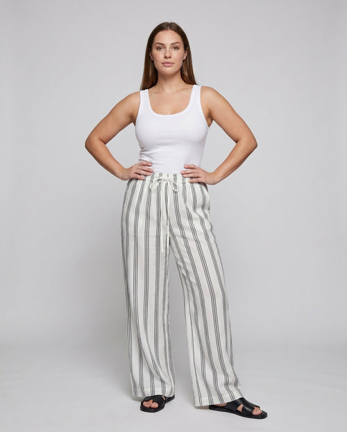 Women's Airy Linen Pants with Elegant Stripes - Front View