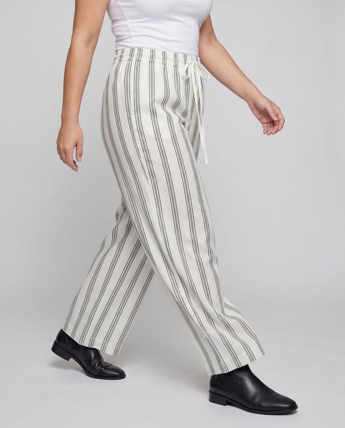 Women's Airy Linen Pants with Elegant Stripes - Lower Body View