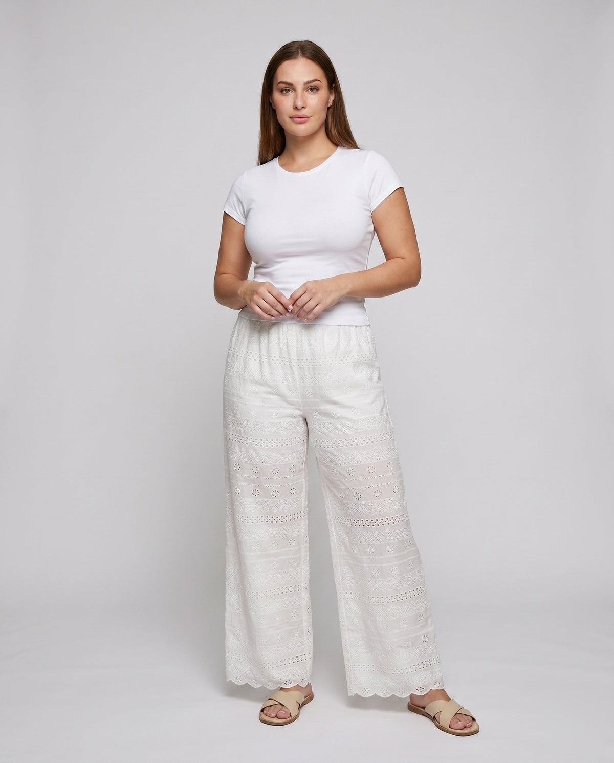 Women's Airy Palazzo Pants made of High-Quality Linen - Front View