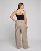 Women's Airy Palazzo Pants with High Waistband and Elegant Pockets - Back View