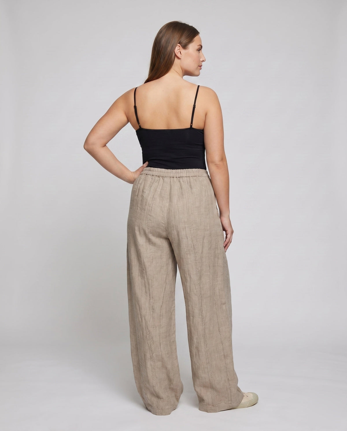 Women's Airy Palazzo Pants with High Waistband and Elegant Pockets - Back View