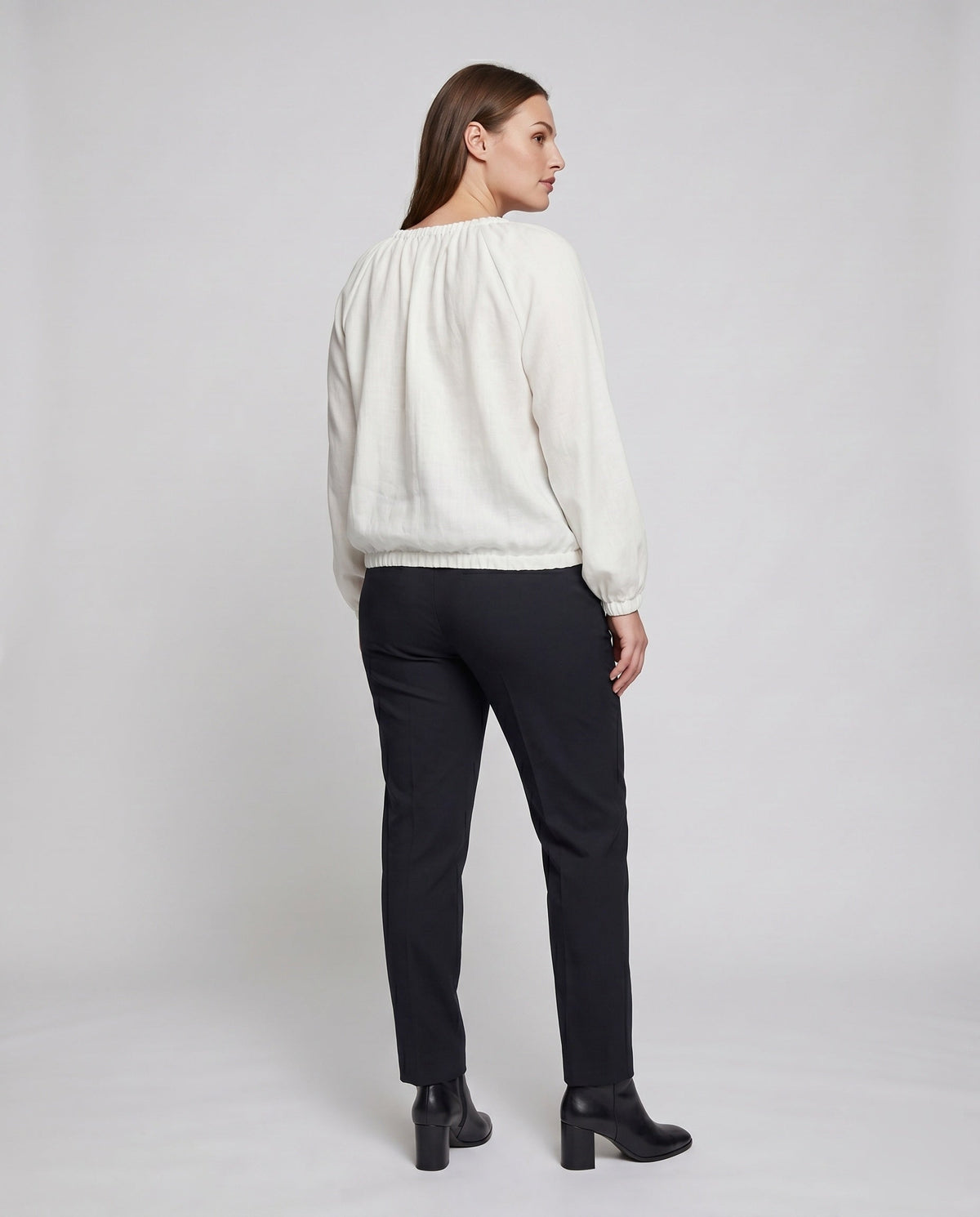Women's Light Blouse Top with Drawstring and Casual Fit - Back View