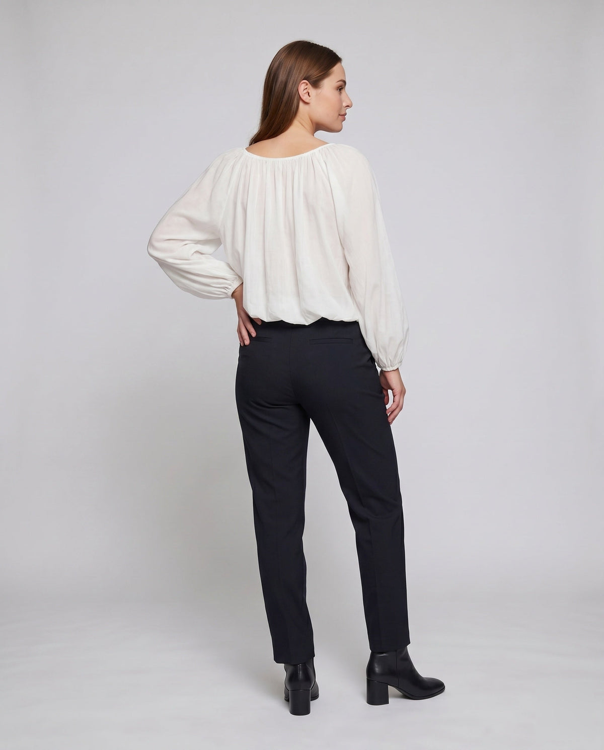 Women's Airy Blouse Shirt with Elastic Puff Sleeves - Back View