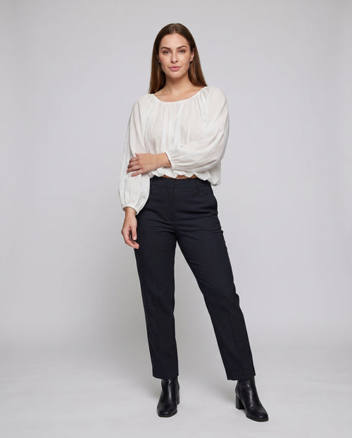 Women's Airy Blouse Shirt with Elastic Puff Sleeves - Front View