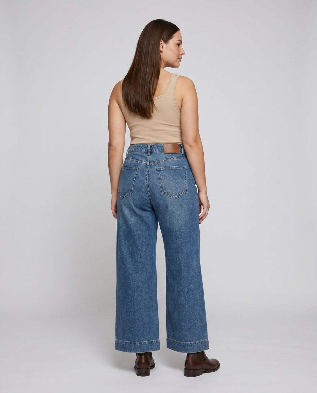 Women's Wide-Cut Denim Pants - Back View