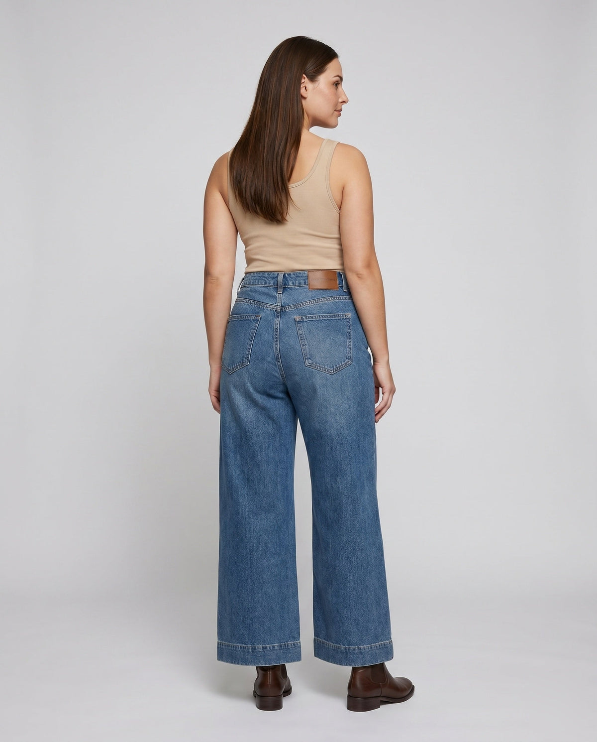 Women's Wide-Cut Denim Pants - Back View