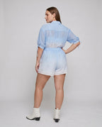 Women's Elegant Cut Blouse Set with Bright Star Pattern - Back View