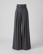 Women's Elegant High-Waist Release Pants with Belt and Wide Leg