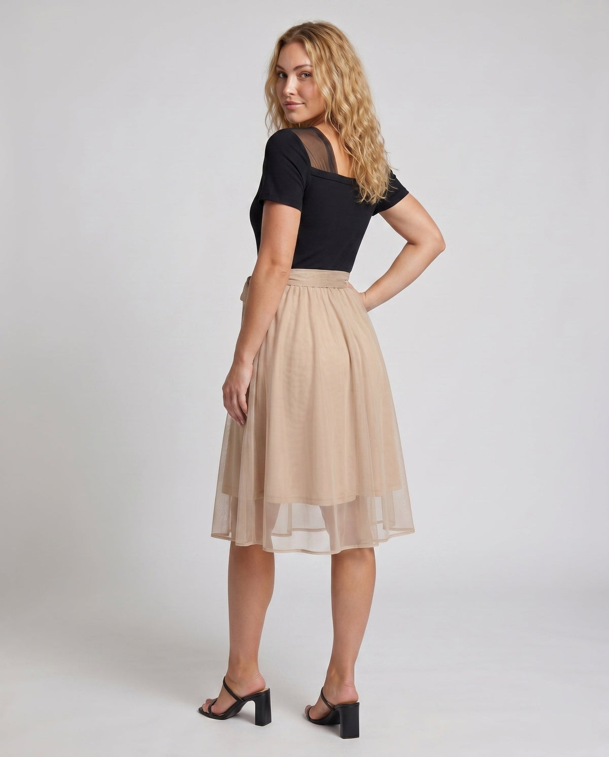 Women's Elegant Blouse Dress with Asymmetrical Skirt - Back View