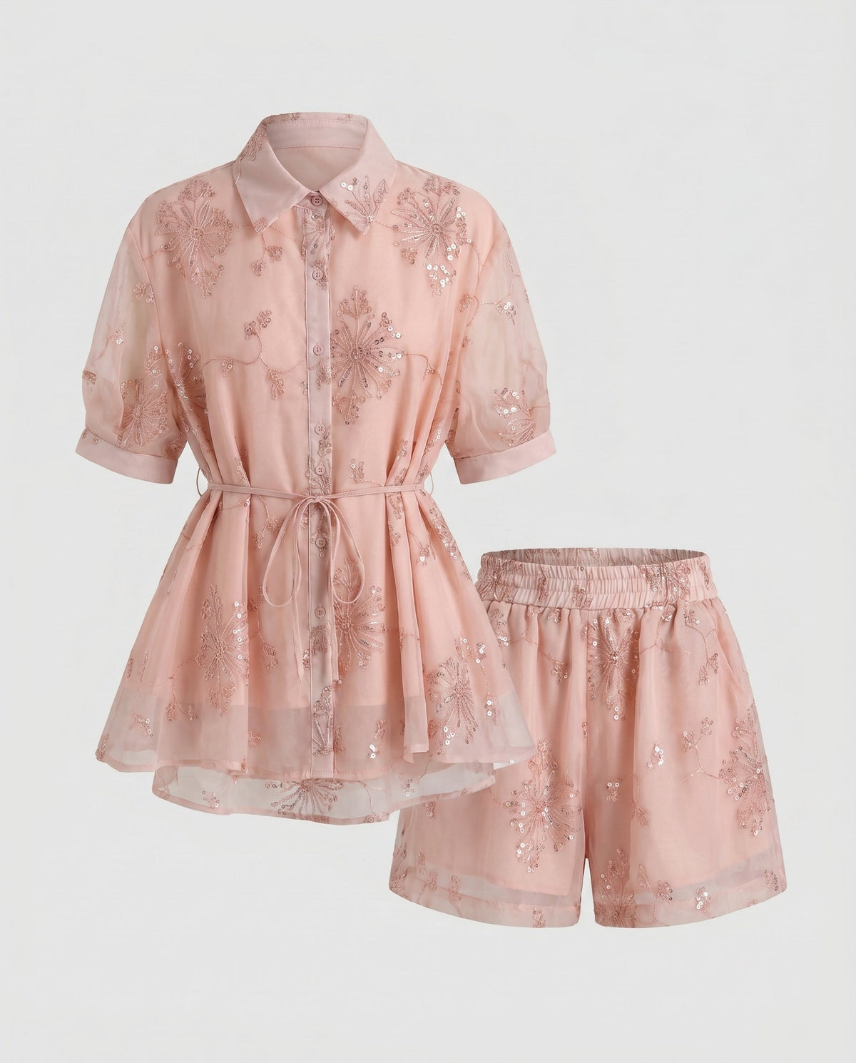 Women's Elegant Blouse Dress with Delicate Embroidery, Matching Skirt