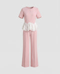Women's Elegant and Modern Ensemble with Ruffle Details and Wide Leg
