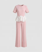 Women's Elegant and Modern Ensemble with Ruffle Details and Wide Leg