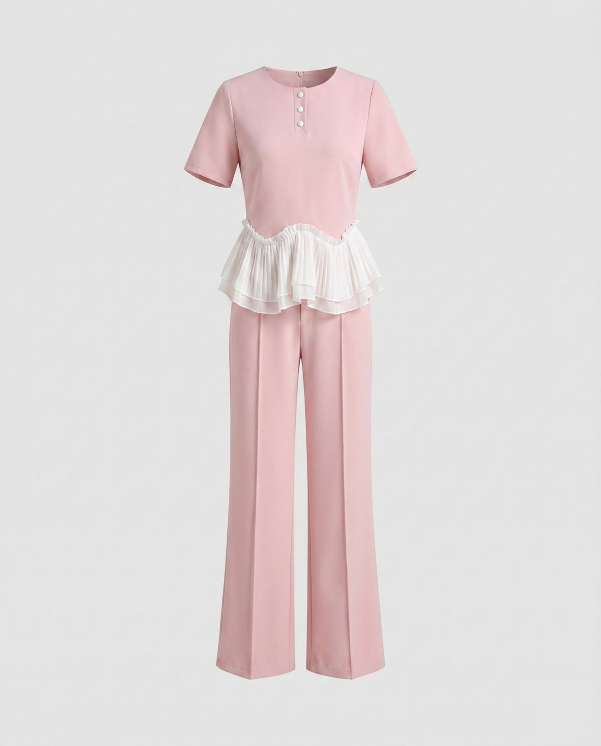 Women's Elegant and Modern Ensemble with Ruffle Details and Wide Leg