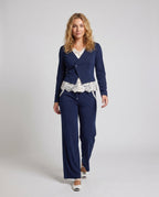 Women's Elegant Two-Piece Set with Fine Lace and Tailored Blazer - Front View