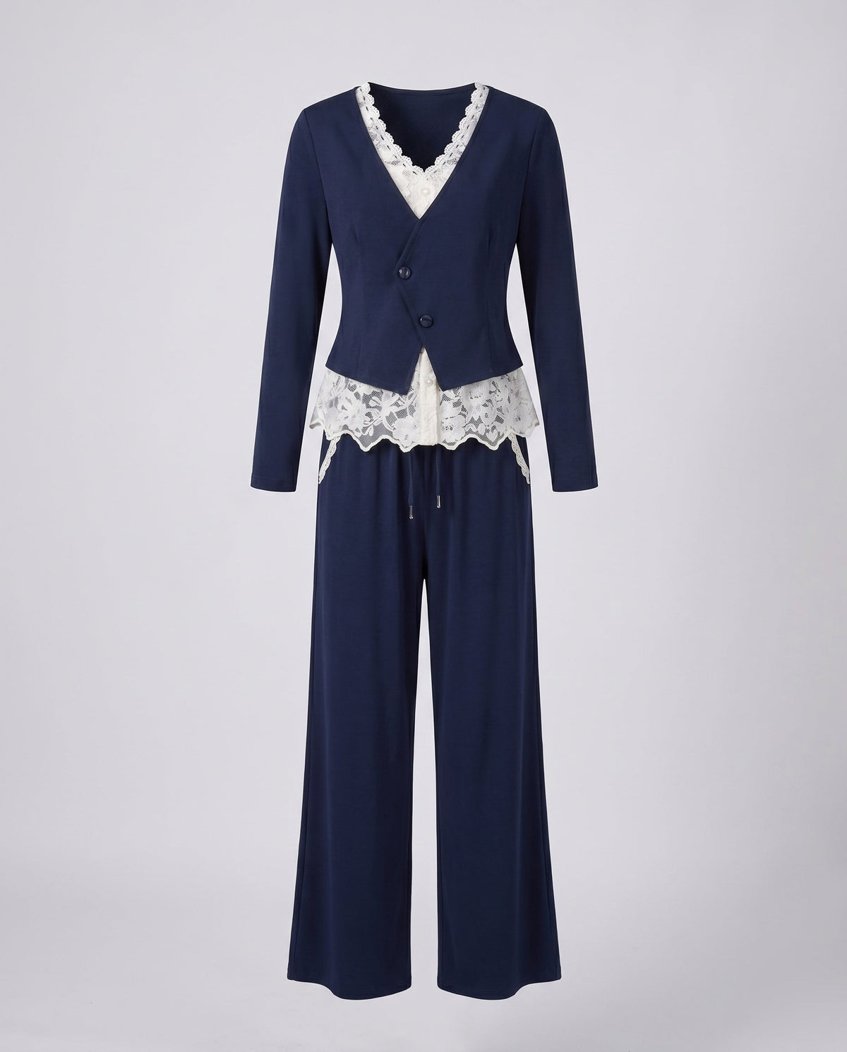 Women's Elegant Two-Piece Set with Fine Lace and Tailored Blazer