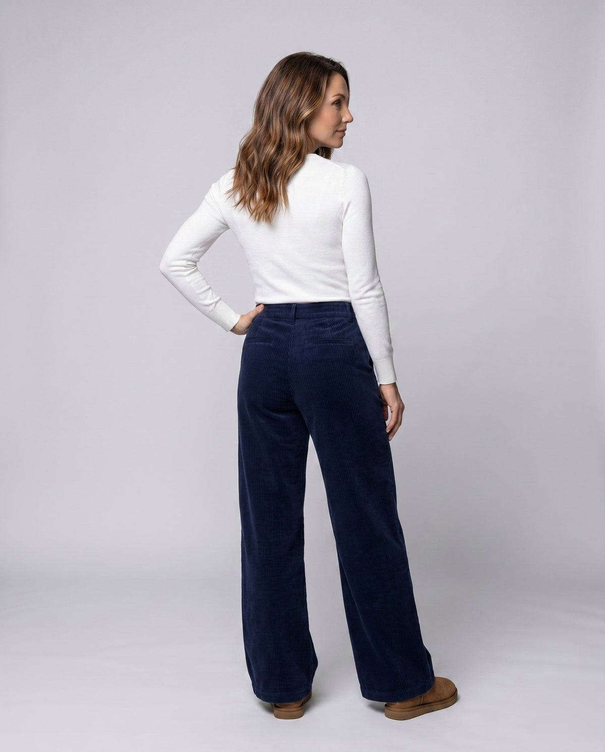 Women's Casual Wide-Leg Sweatpants with High Waist, Practical Pockets - Back View