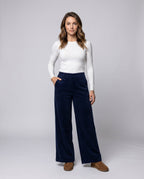 Women's Casual Wide-Leg Sweatpants with High Waist, Practical Pockets - Front View