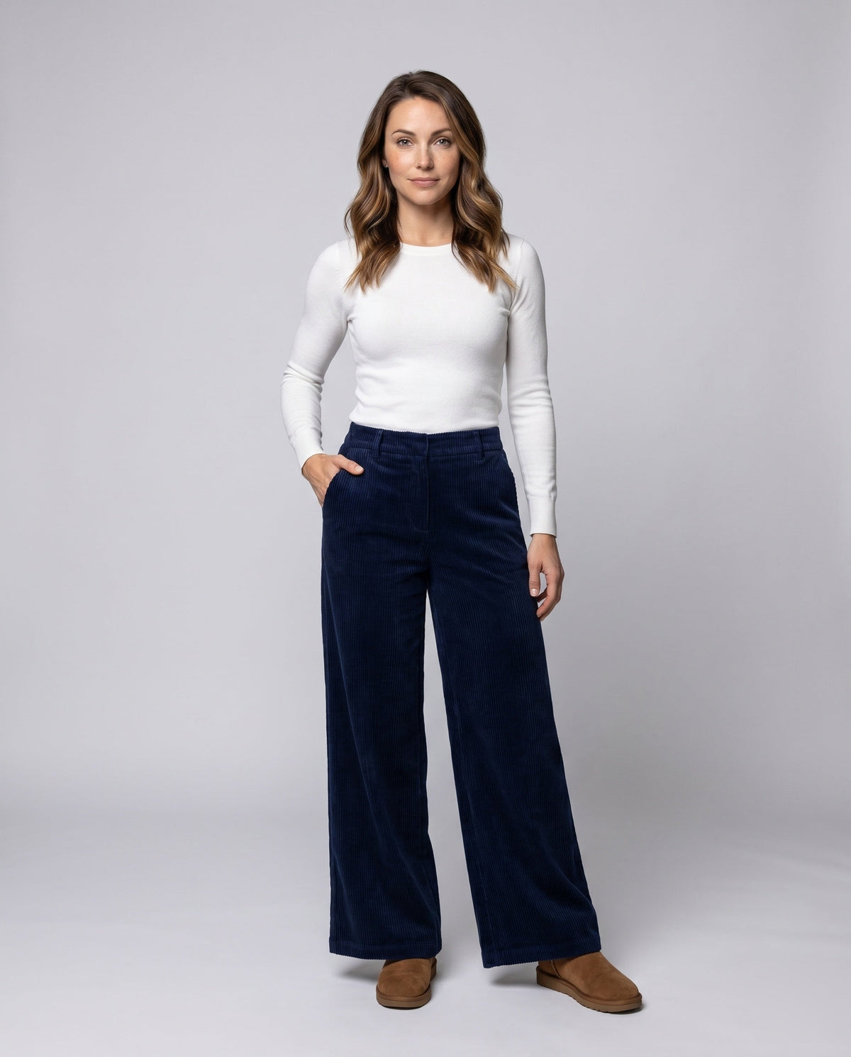 Women's Casual Wide-Leg Sweatpants with High Waist, Practical Pockets - Front View