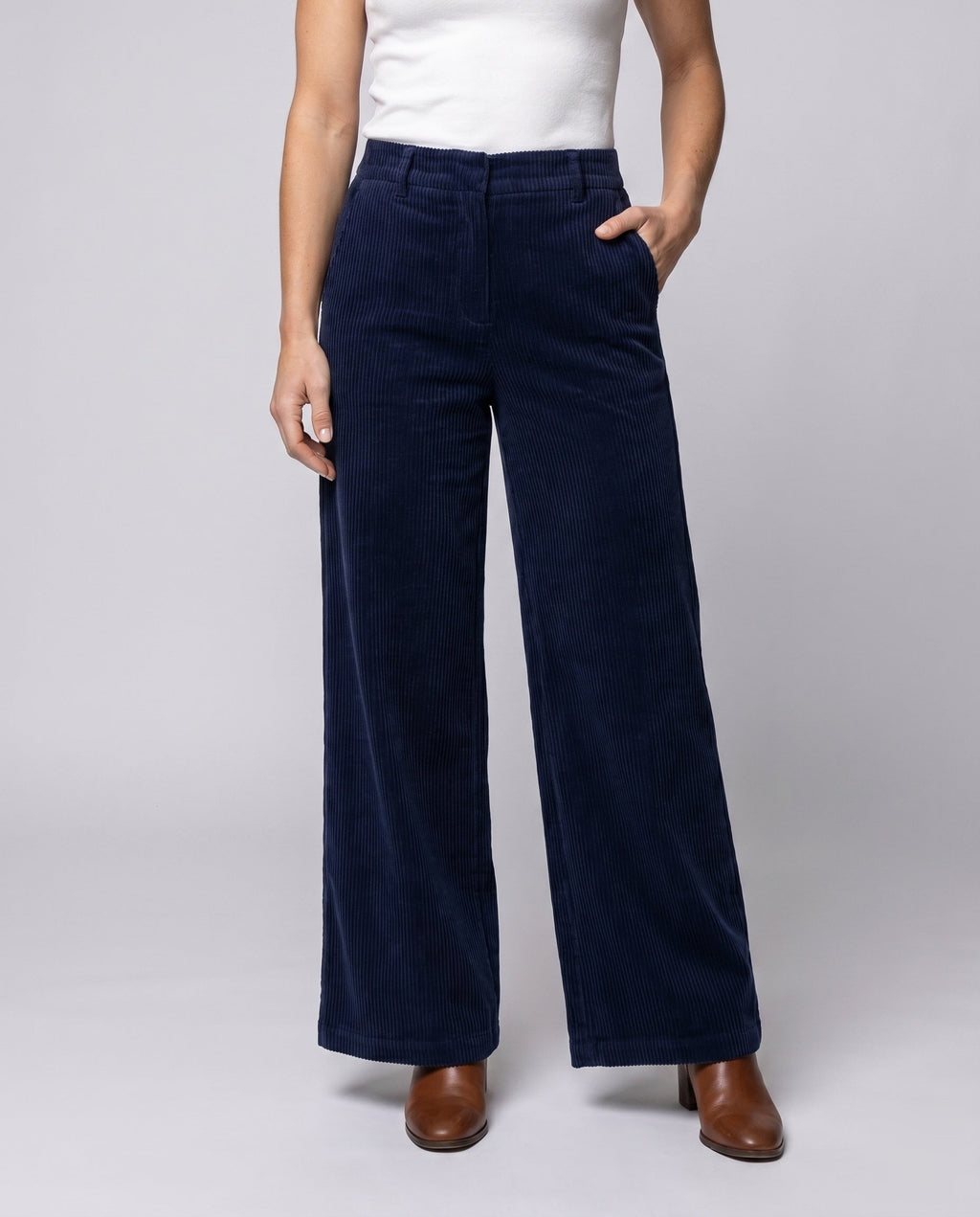 Women's Casual Wide-Leg Sweatpants with High Waist, Practical Pockets - Lower Body View