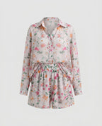 Women's Casual Blouse Set with Floral Pattern