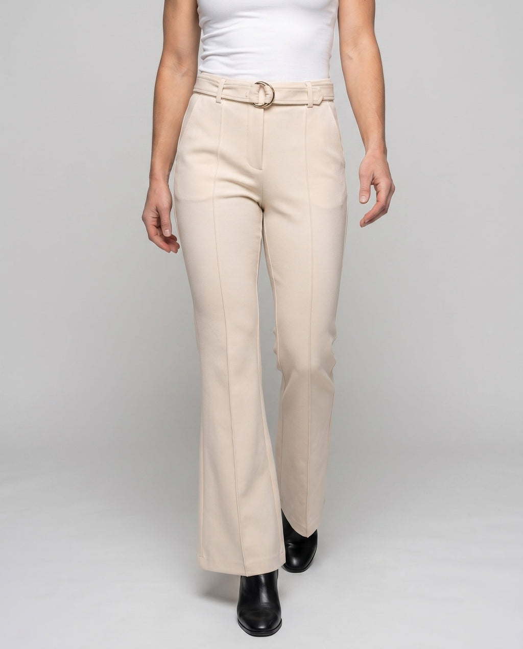 Women's Fashion Pleated Trousers with Elegant Belt and Wide Leg - Lower Body View