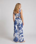 Women's Crop Top with Floral Print and Wide Pants - Back View