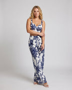Women's Crop Top with Floral Print and Wide Pants - Front View