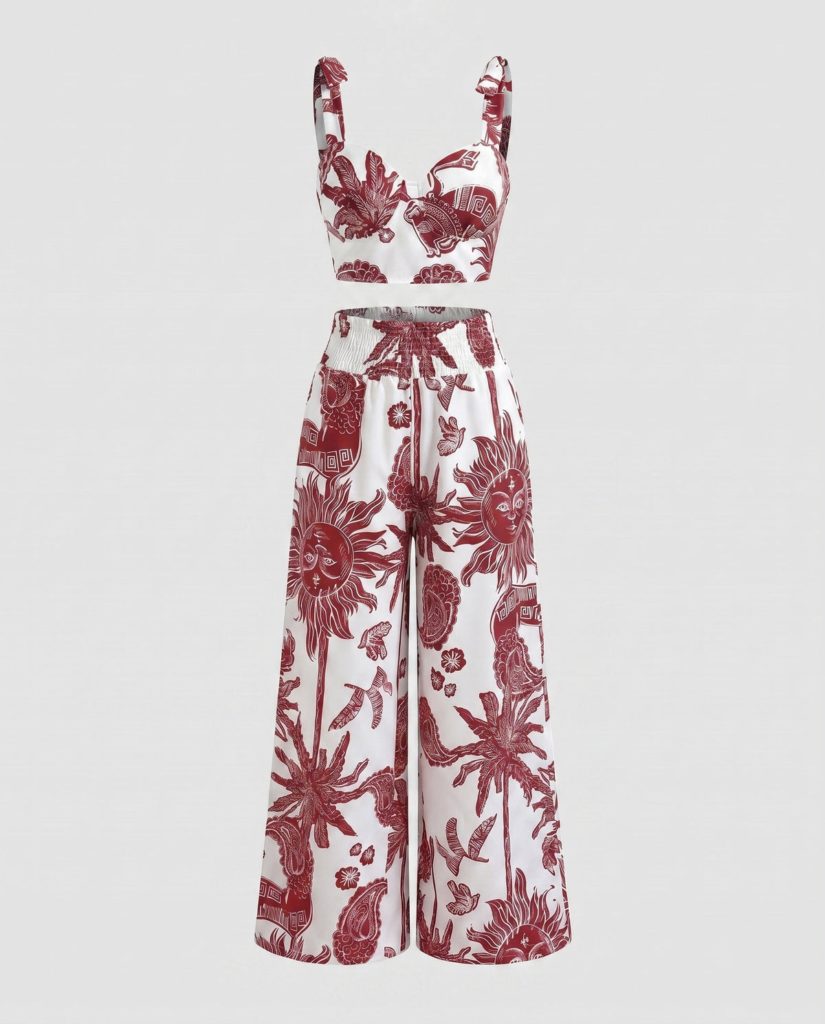 Women's Crop Top with Floral Print and Wide Pants
