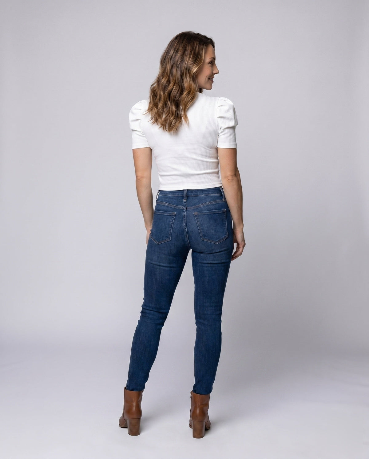 Women's Short-Sleeve Blouse Top with Puff Sleeves - Back View