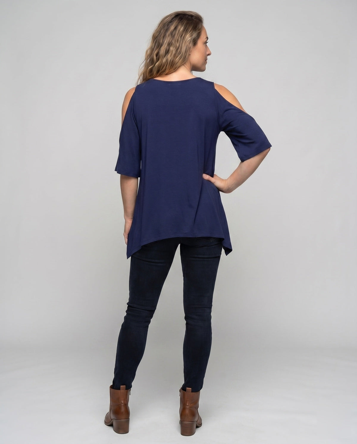 Women's Casual Blouse Shirt with Special Shoulder Cutouts - Back View