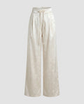 Women's Elegant Satin Pants with Floral Pattern and Elastic Waistband