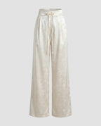 Women's Elegant Satin Pants with Floral Pattern and Elastic Waistband
