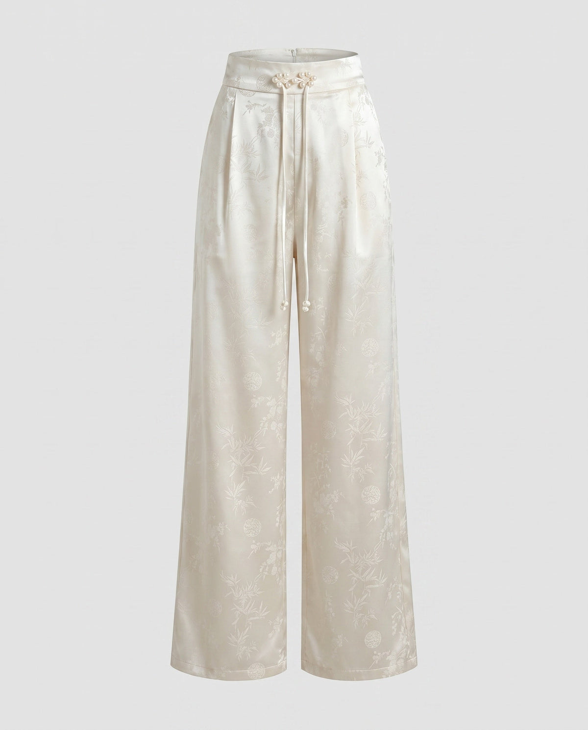 Women's Elegant Satin Pants with Floral Pattern and Elastic Waistband