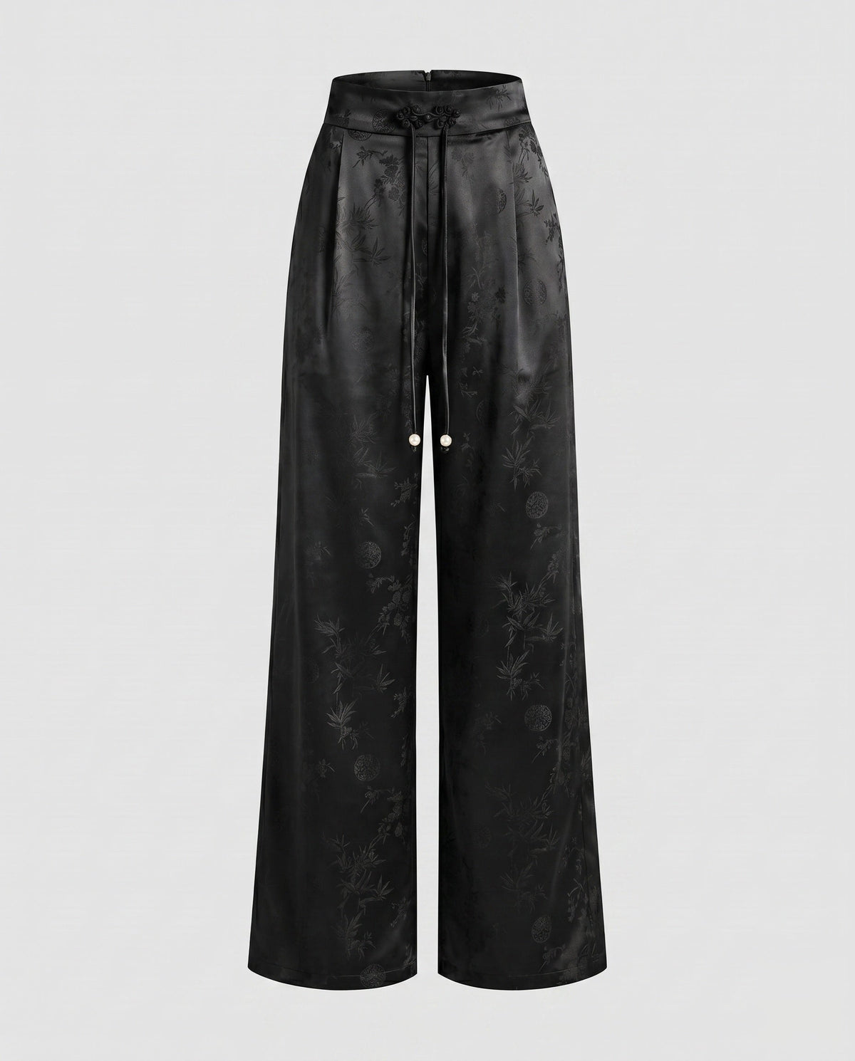 Women's Elegant Satin Pants with Floral Pattern and Elastic Waistband