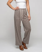 Women's Loose Knit Pants with Elegant Zigzag Pattern - Lower Body View