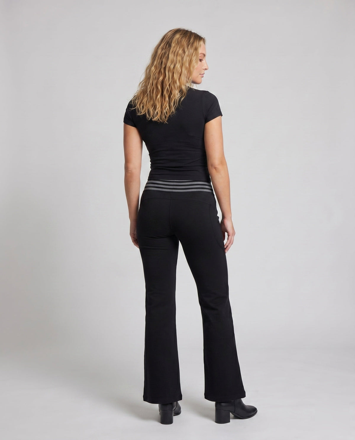Women's Flared Stretch Jersey Pants with High Comfort Waistband - Back View