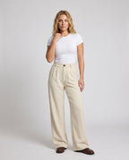 Women's High-Waisted Pleated Culottes with Belt Loops and Side Pockets - Front View