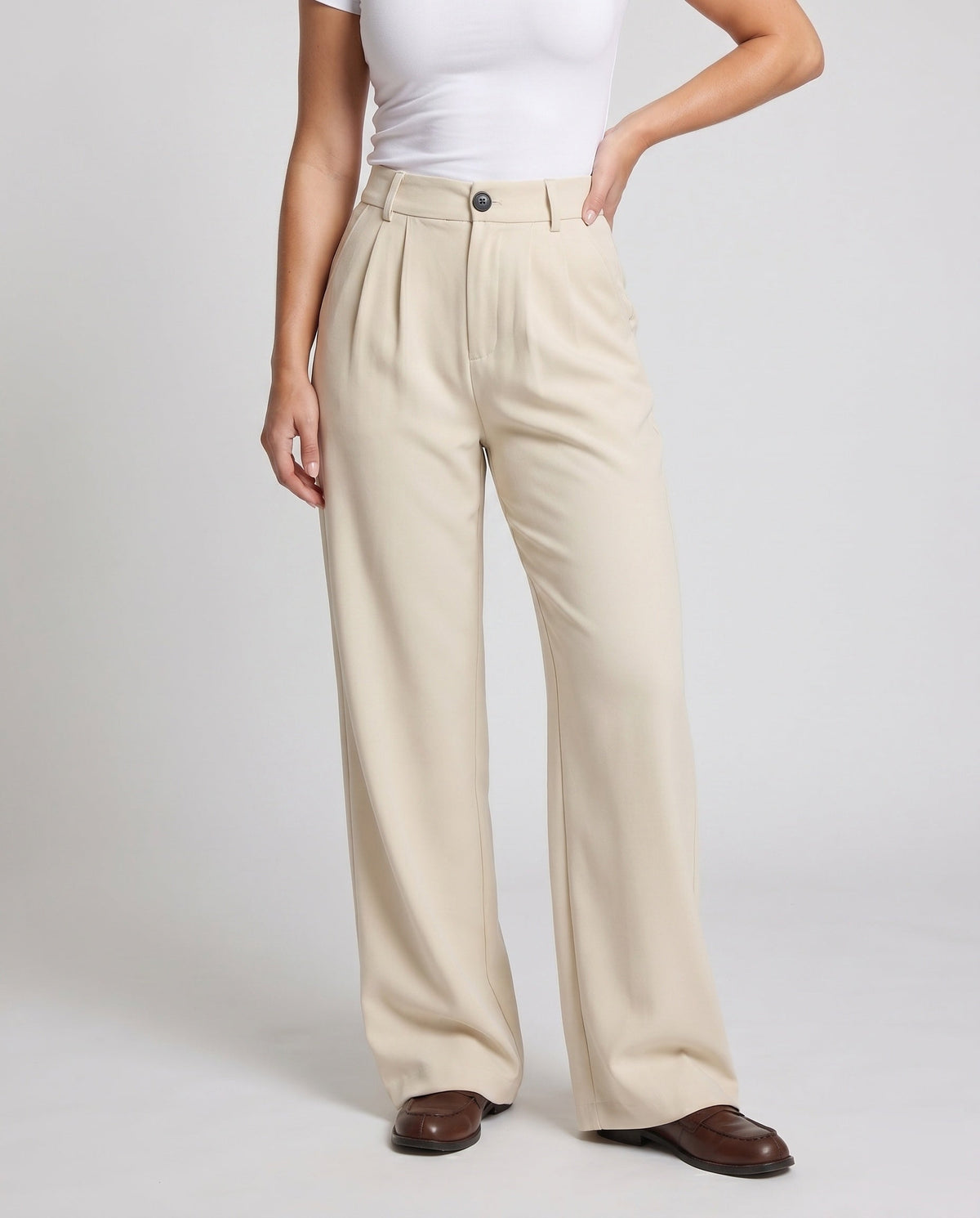 Women's High-Waisted Pleated Culottes with Belt Loops and Side Pockets - Lower Body View