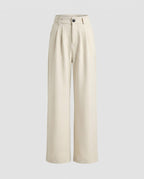 Women's High-Waisted Pleated Culottes with Belt Loops and Side Pockets