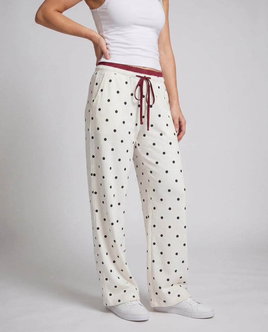Women's Fine Satin Lounge Pants in Pajama Style with Wide Leg - Lower Body View