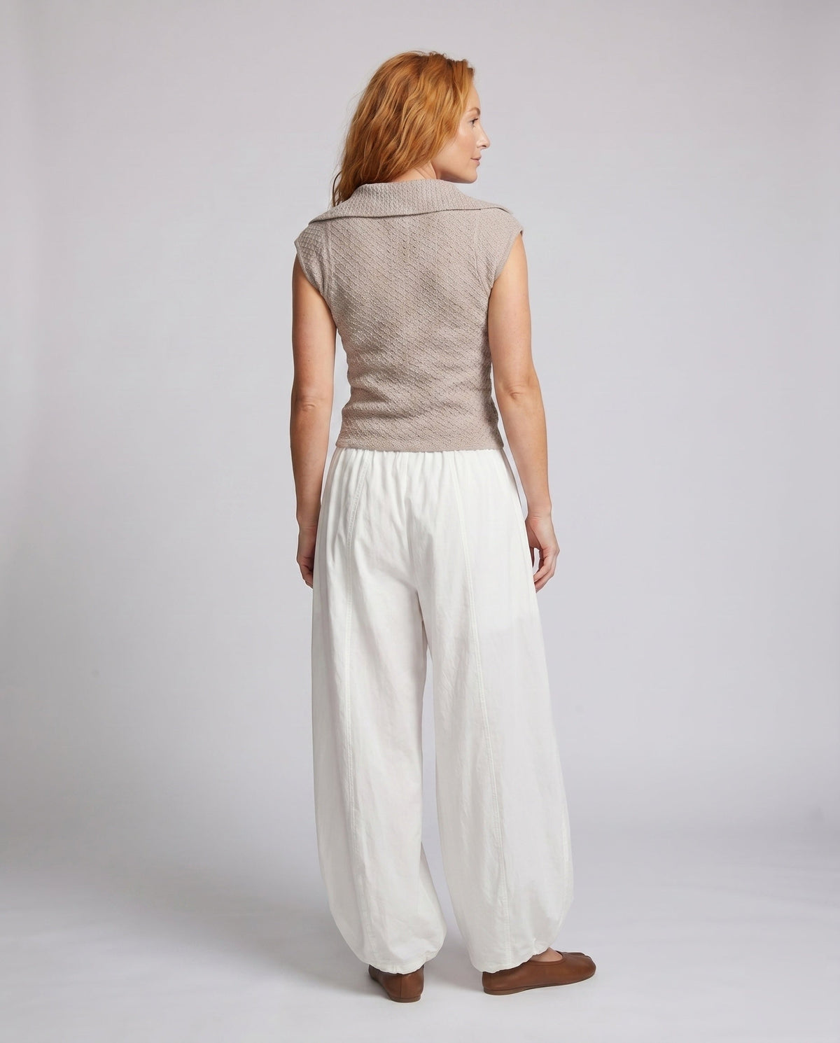 Women's High-Waisted Harem Pants with Wide Legs, Elastic Waistband - Back View