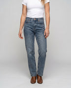 Women's High-Waisted Jeans with Wide Leg, Straight Cut - Lower Body View
