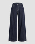 Women's High-Waisted Wide Denim Pants with Striking Contrast Stitching