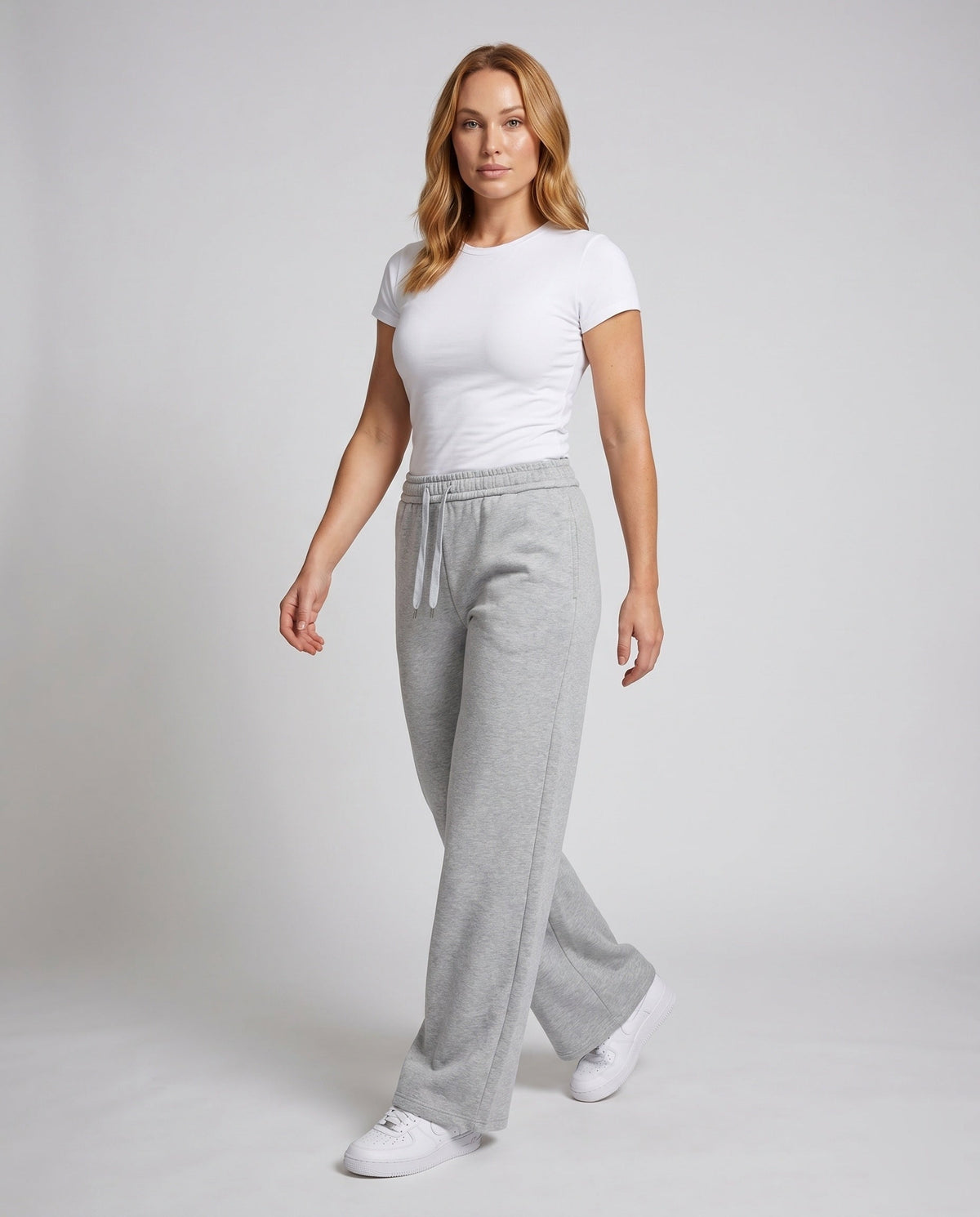 Women's High-Cut Wide Lounge Pants made of Soft Sweat Material - Front View