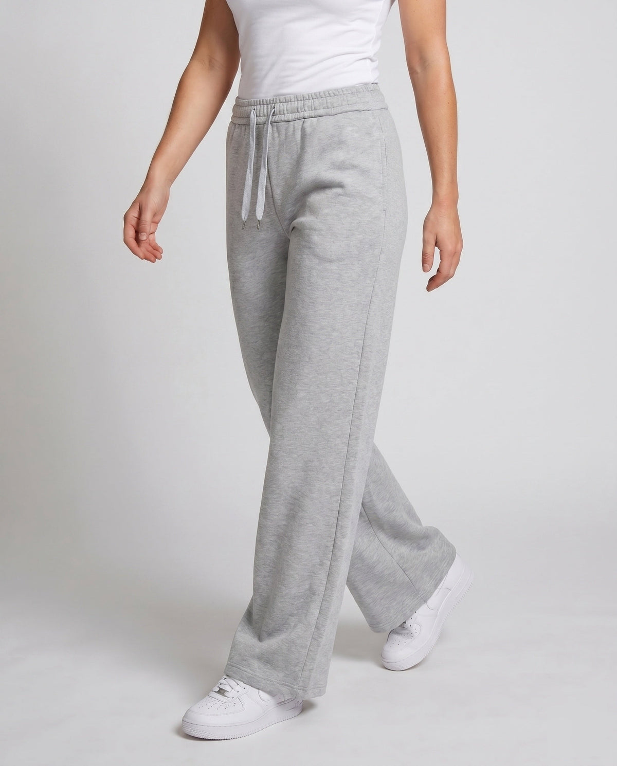 Women's High-Cut Wide Lounge Pants made of Soft Sweat Material - Lower Body View