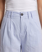 Women's High-Waisted Pleated Trousers with Wide Legs, Belt Loops - Close-Up Detail