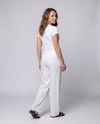 Women's High-Waisted Linen Palazzo Pants with Drawstring - Back View